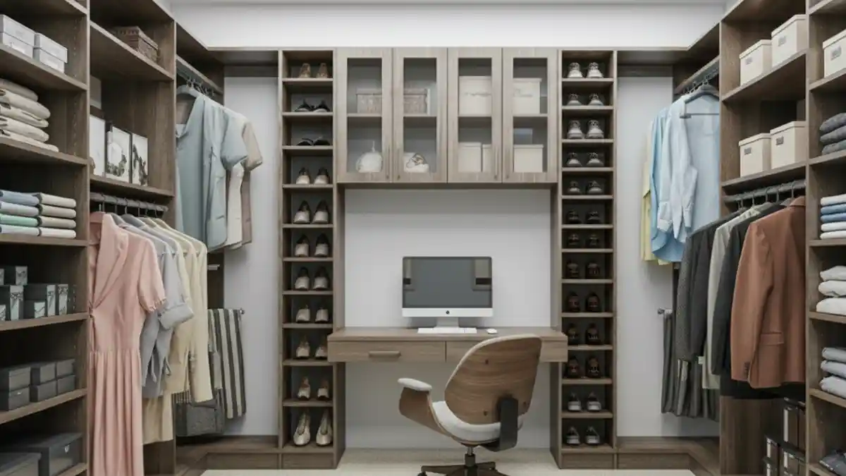 Modern Walnut & Glass Retreat – Structuring Your Cloffice with High-End Storage