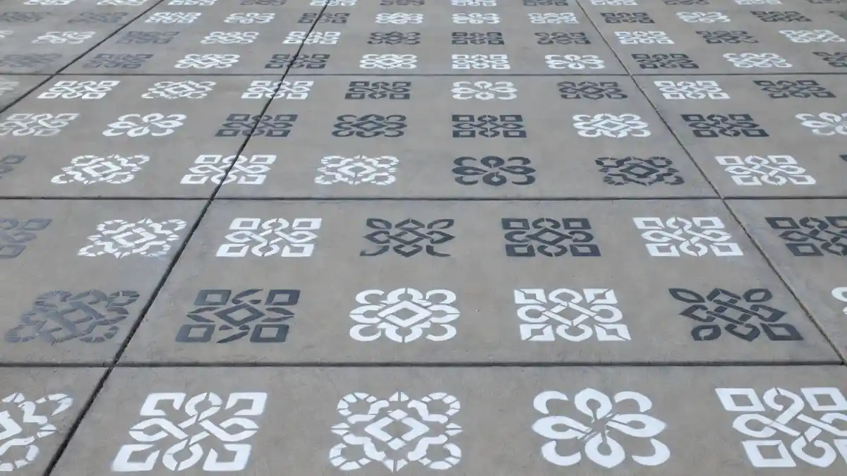 Monochrome Swirl Concrete Pathway - Artistic Stencil Upgrade for Dull Pavers