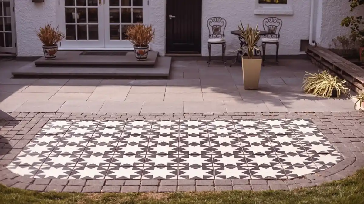 Monochrome Starburst Faux Rug - Stenciling a Permanent Outdoor Feature