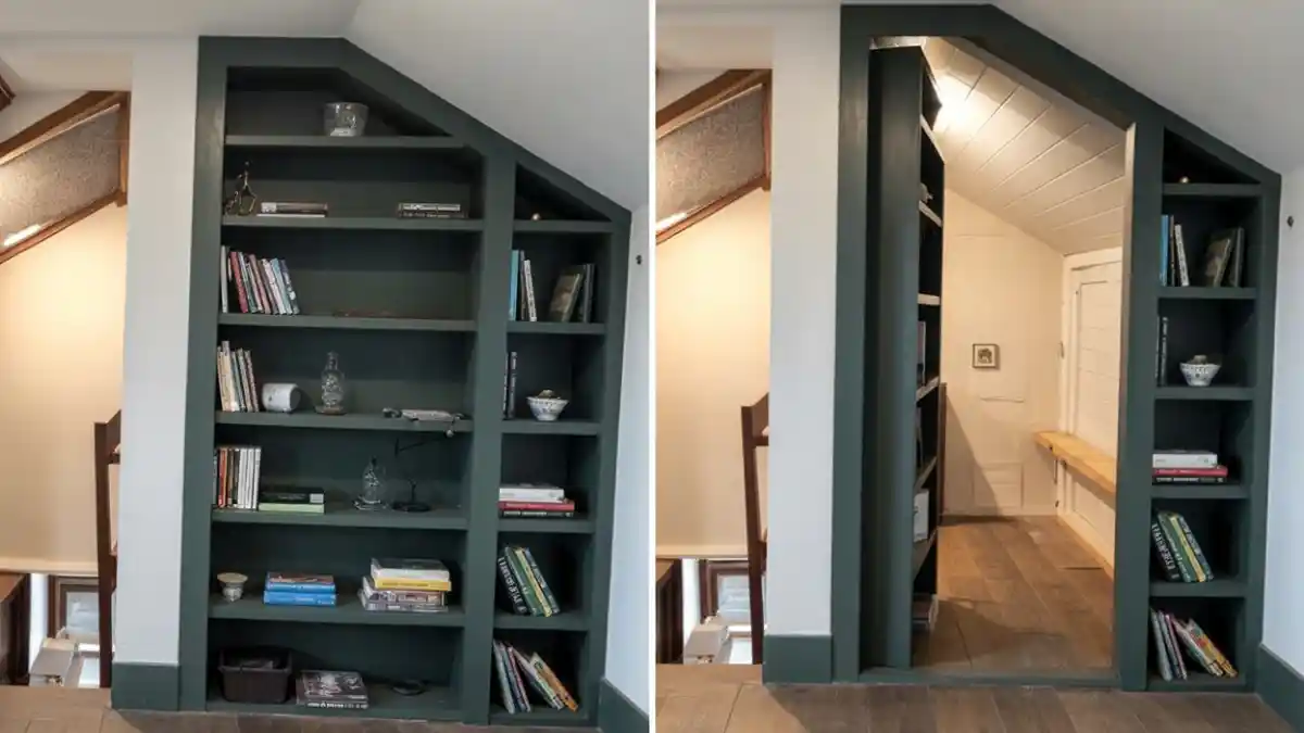 Moody Forest Green Attic Bookshelf – Turning Awkward Angles into Secret Passageways