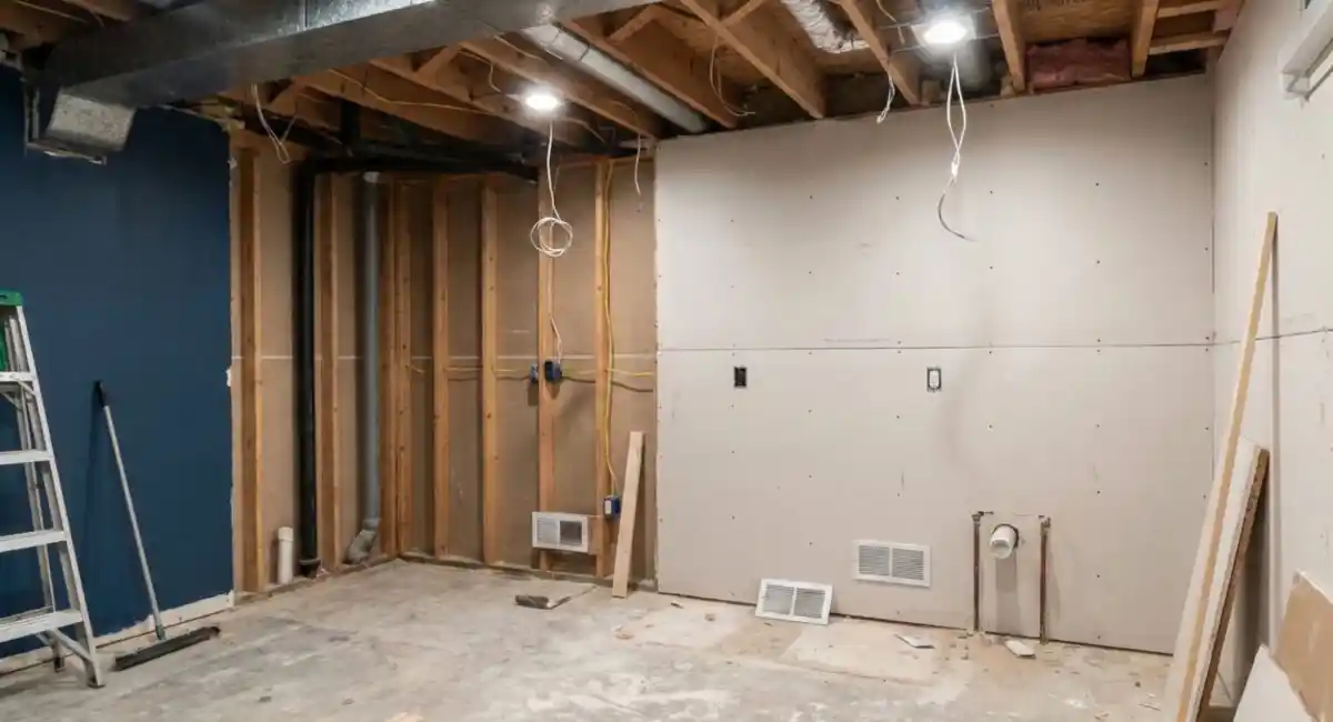 Navy Blue and Wood Industrial Laundry – Polished Basement Style