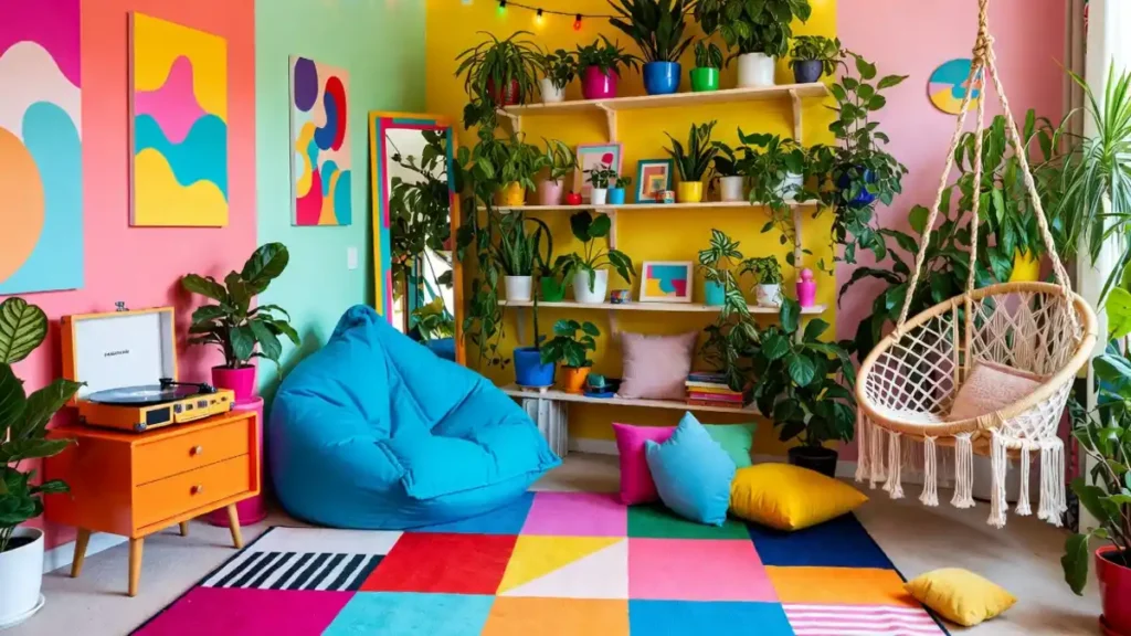 Neon Color-Blocked "Chill Zone" – A Dopamine Decor Sanctuary for Music and Rest