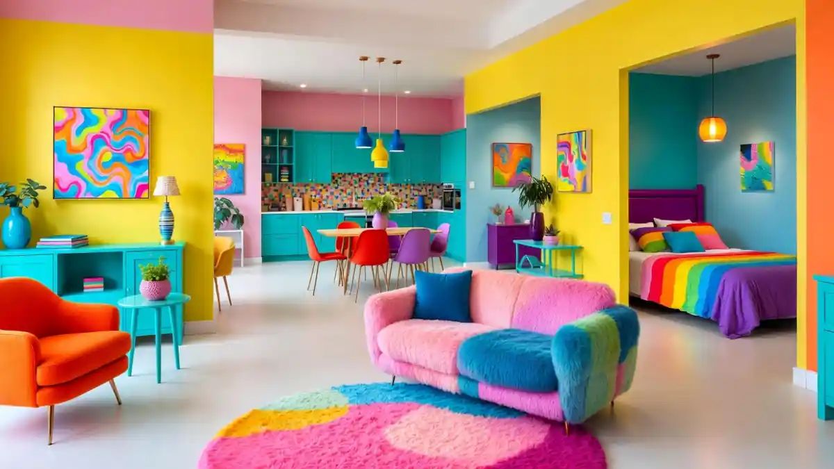 Neon Rainbow Maximalism - Open-Concept Living for Ultimate Dopamine Decor
