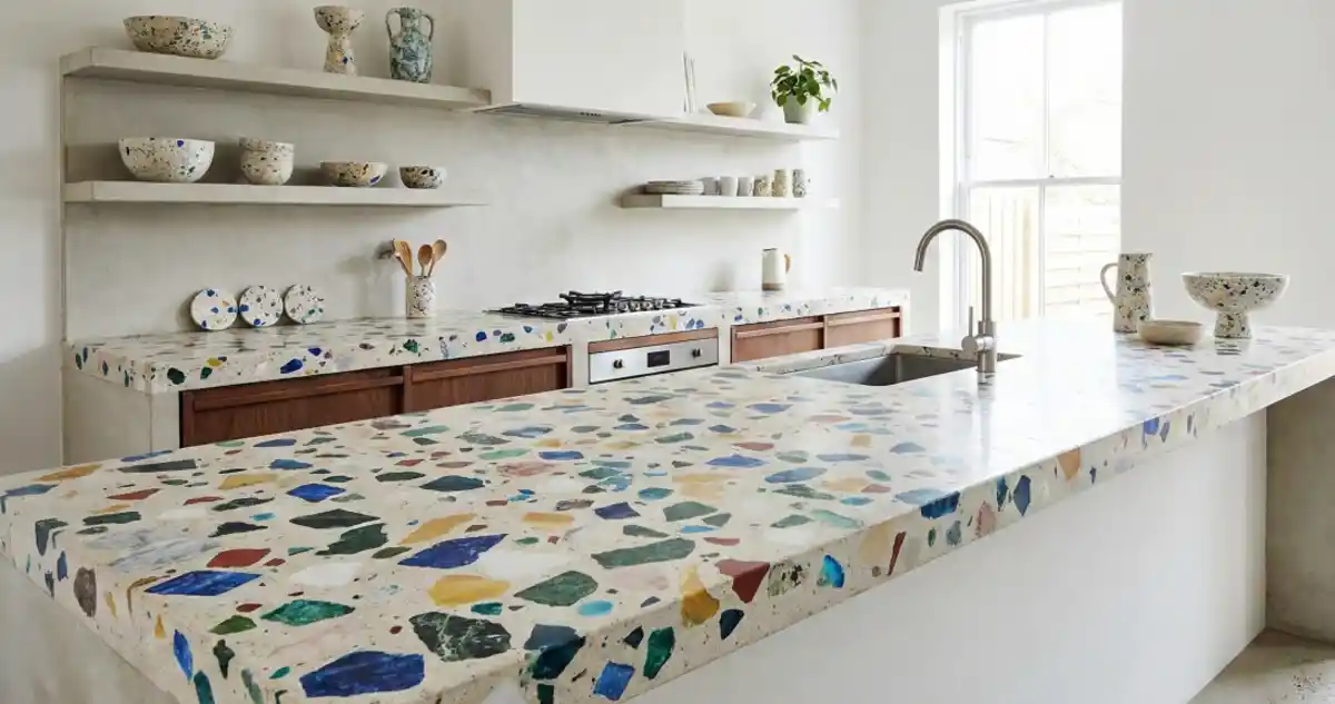 Playful Chunky Aggregate Kitchen Island – Terrazzo Decor as the Ultimate Statement Piece
