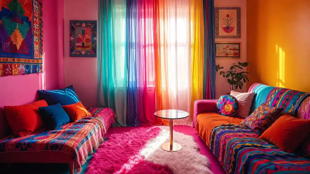 Rainbow Stripe Library & Lounge – Maximalist Living Room That Defies Gravity