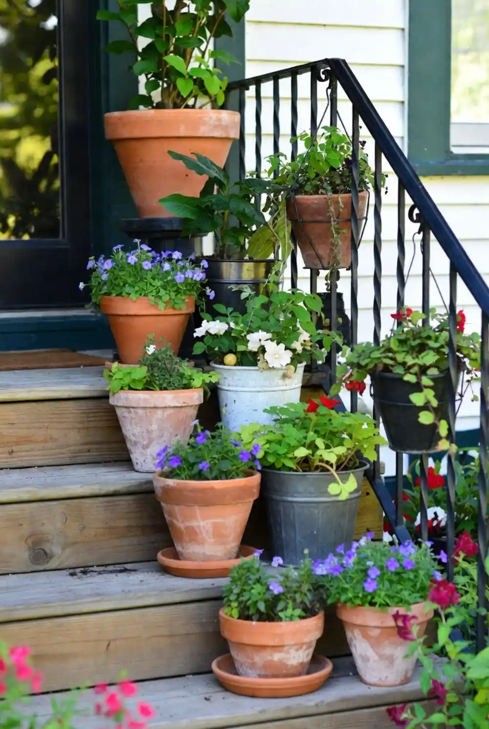 Rustic Terracotta Cascade Porch – Vertical Staircase Garden Styling