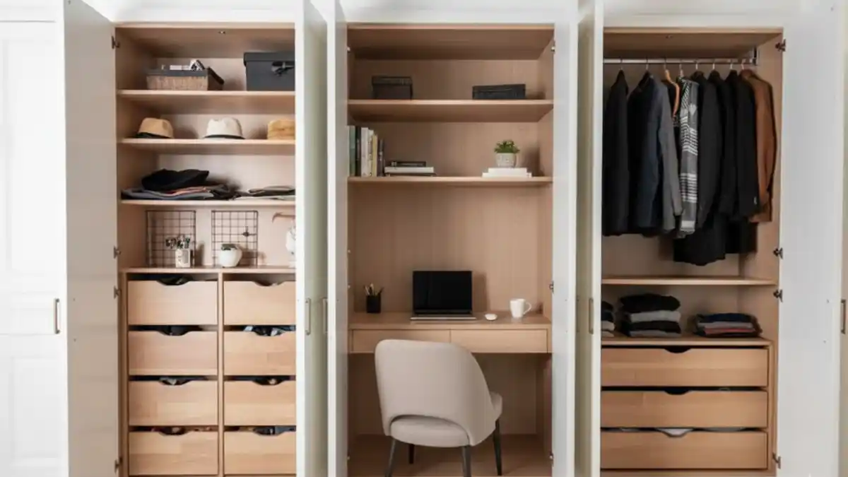 Scandinavian White and Maple Wardrobe – The Structural Backbone of a Cloffice