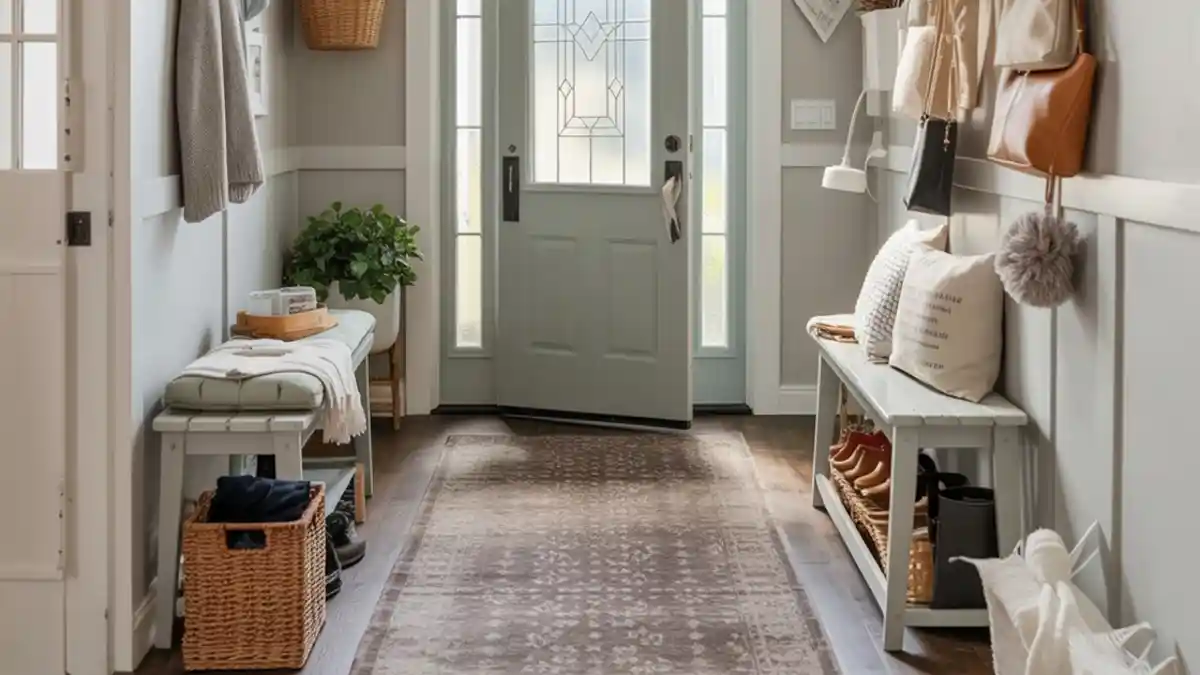 Serene Sage and White Walkway – Dual-Sided Drop Zone for Narrow Spaces