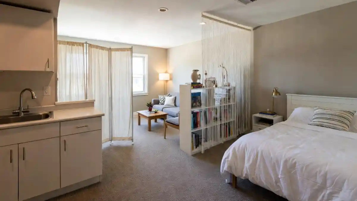 Soft Neutral & Textured Boho Studio - Zoning with Macramé and Open Shelving