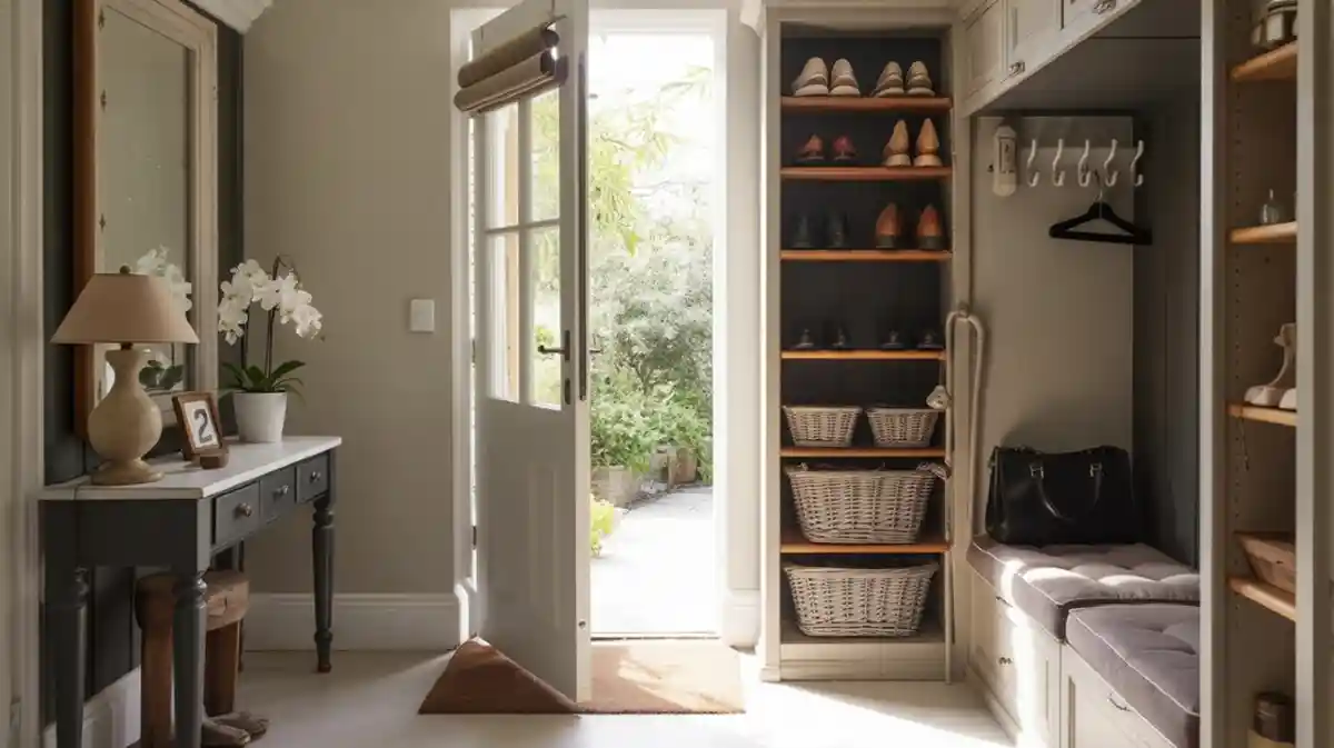 Sophisticated Grey Joinery and Open Shelving – Maximizing Vertical Storage in Compact Spaces