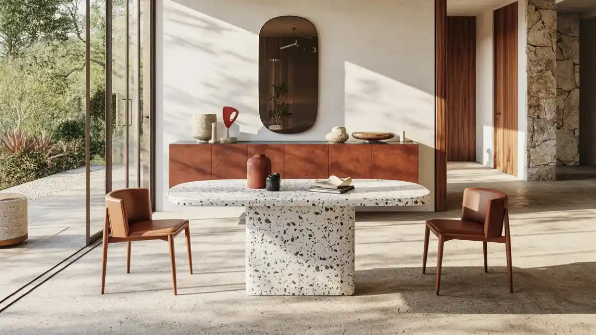 Sun-Drenched Earthy Minimalist Dining - Terrazzo Statement Table