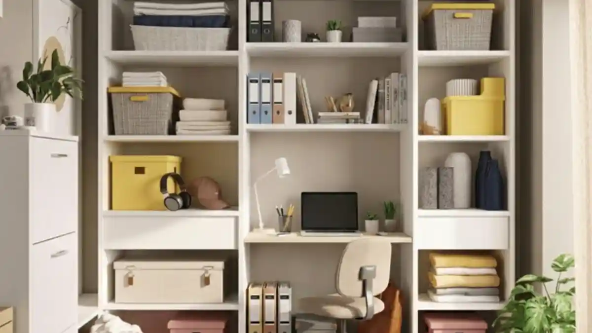 Sunny Yellow and Crisp White Storage Haven – Mastering the Organization for a Productive Cloffice