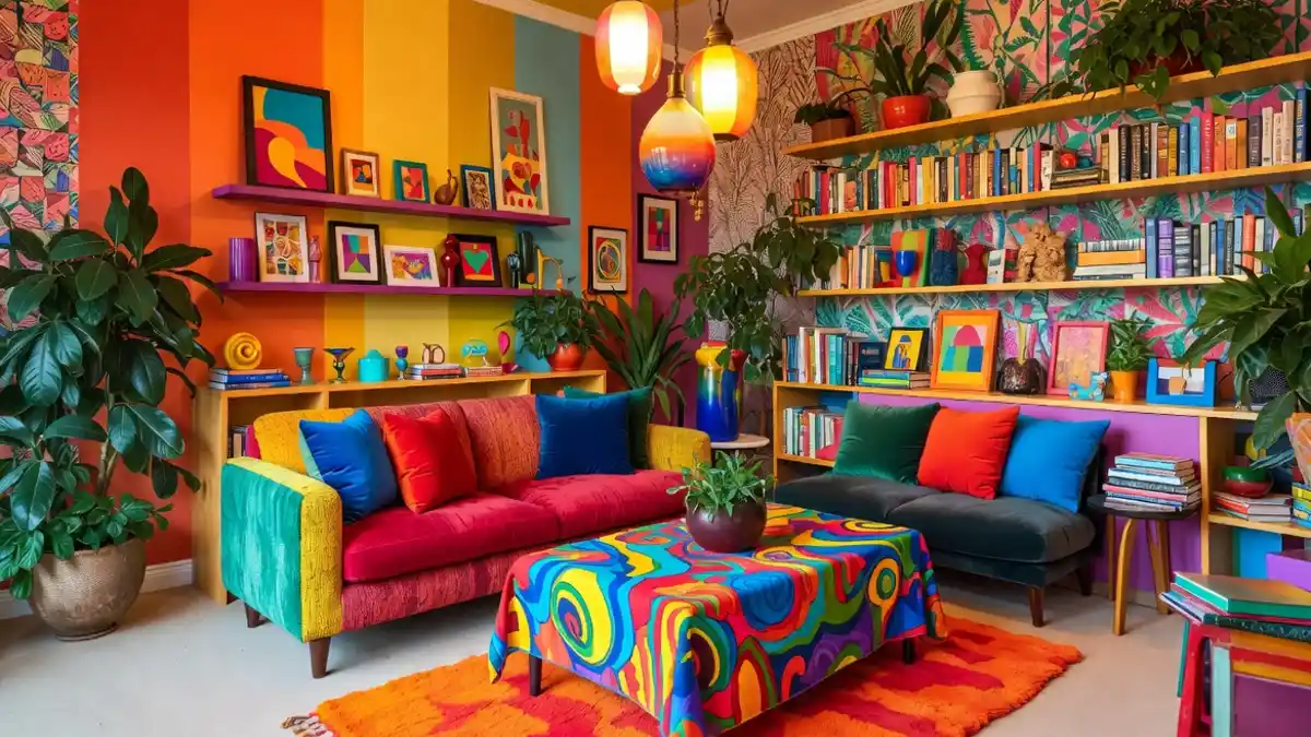 Sunset Striped Reading Nook – A Technicolor Library for the Bold