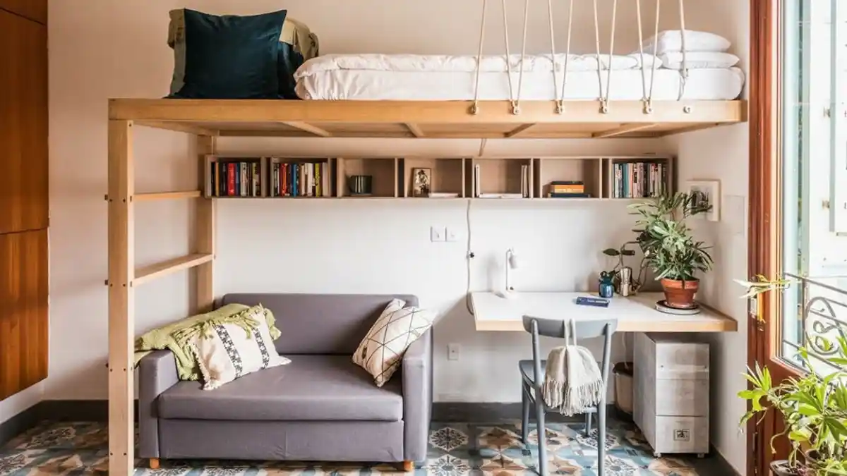 Suspended Scandinavian Timber Loft – Reclaiming Floor Space with Airy Boho Charm