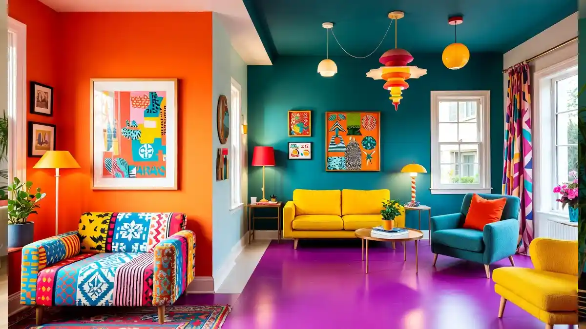 Tangerine and Grape Crush Living Room – Color Blocking That Drenches You in Joy