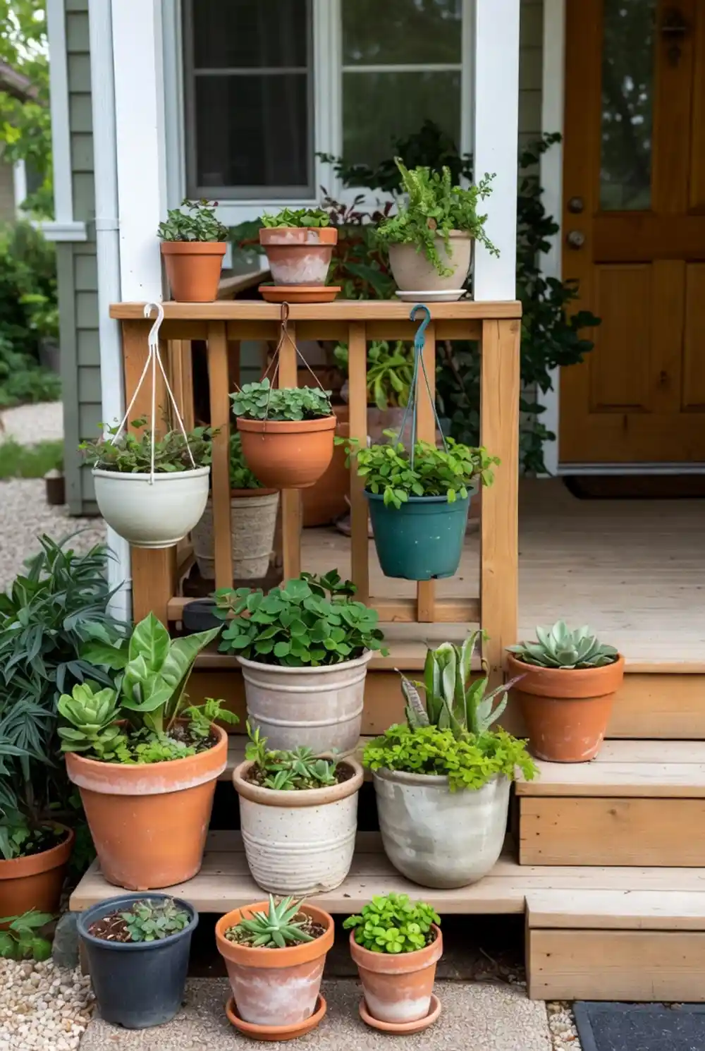 Teal and Terracotta Hanging Porch – Maximizing Vertical Railing Space