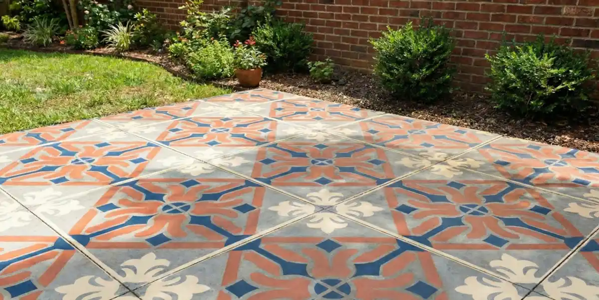 Terracotta and Navy Geometric Patio – Mediterranean Charm for Plain Concrete