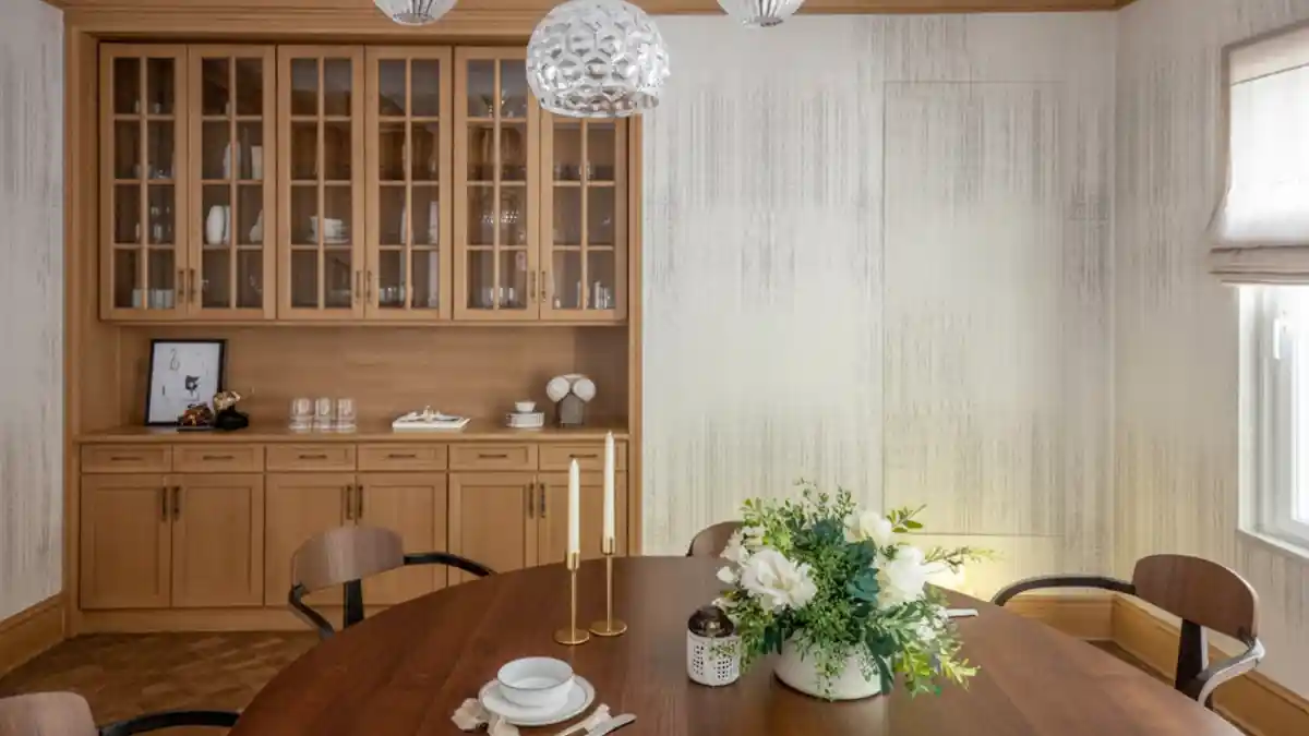 Textured Neutral Elegance - Dining Room with a Camouflaged Jib Door