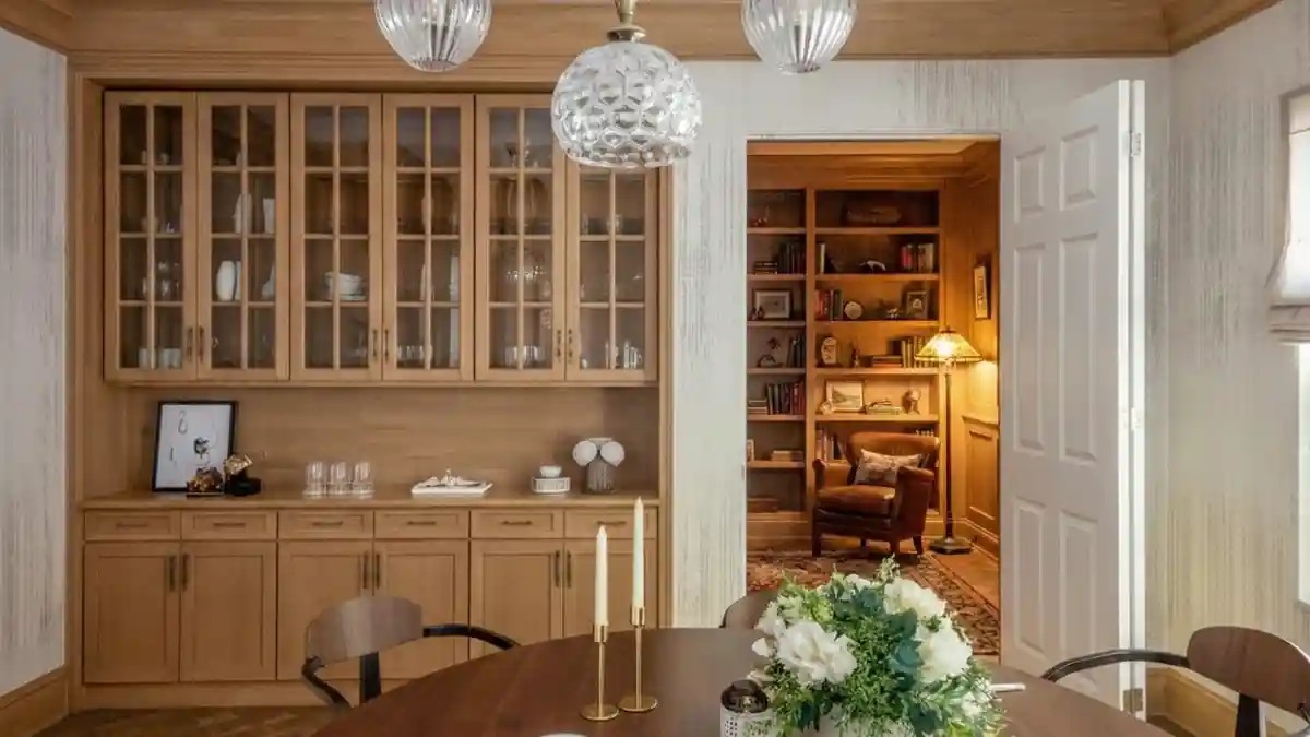Textured Neutral Elegance - Dining Room with a Camouflaged Jib Door