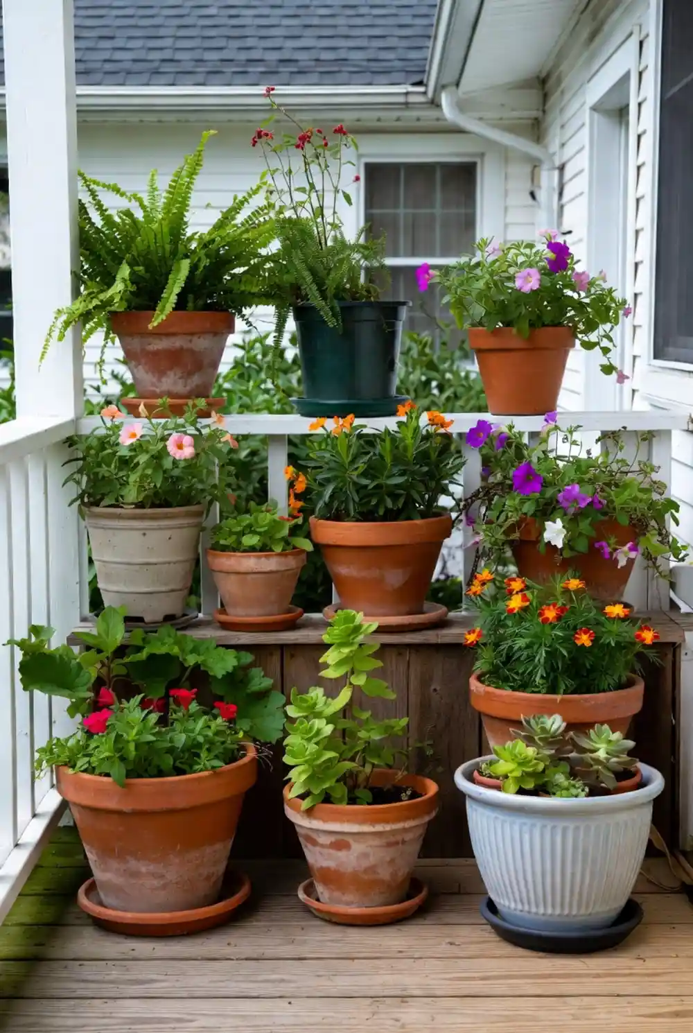 Tiered Cottage Corner Porch – Maximizing Vertical Garden Space