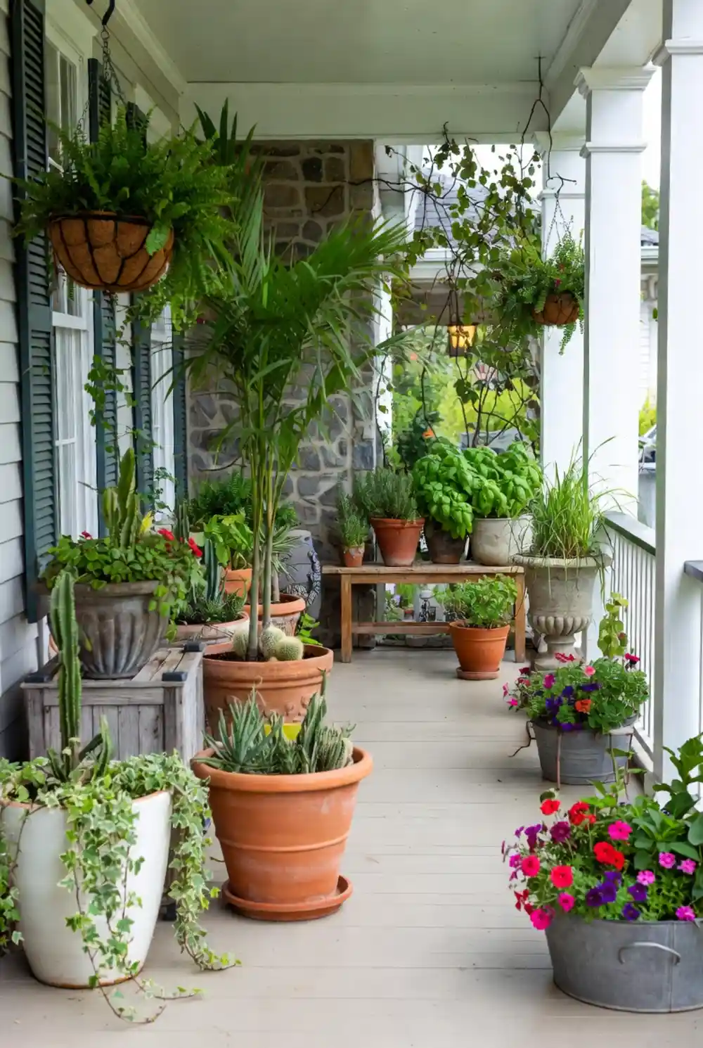 Tropical Boho Veranda – Layered Greenery for Long Porches