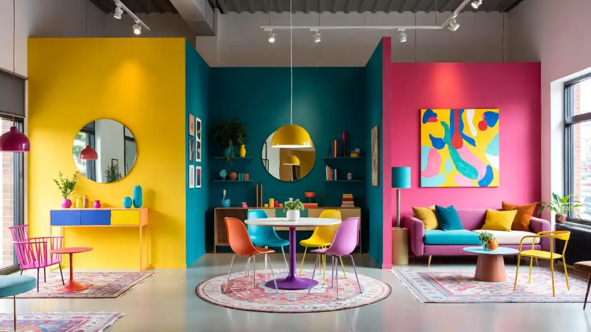 Vibrant Color-Blocked Open Plan Living - Drench Your Home in Dopamine Decor
