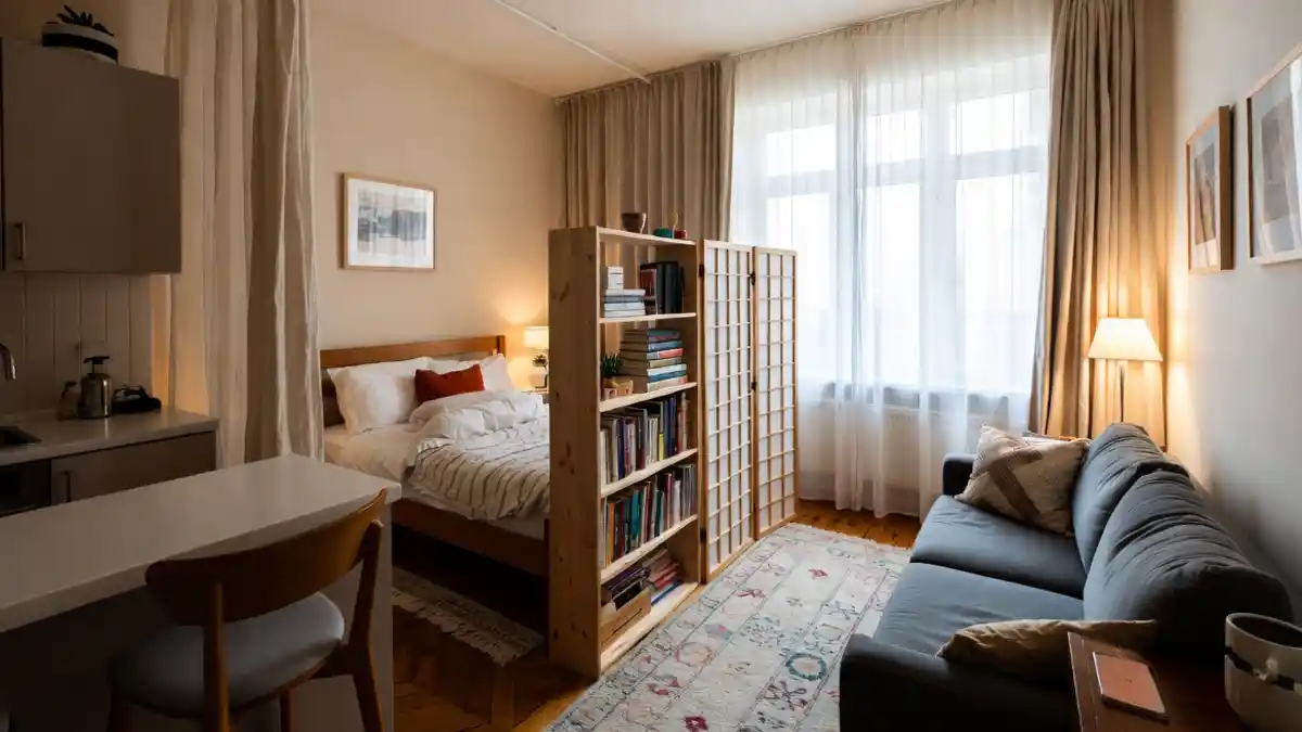 Warm Wood and Linen Studio Sanctuary – Dividing Spaces with Functional Charm