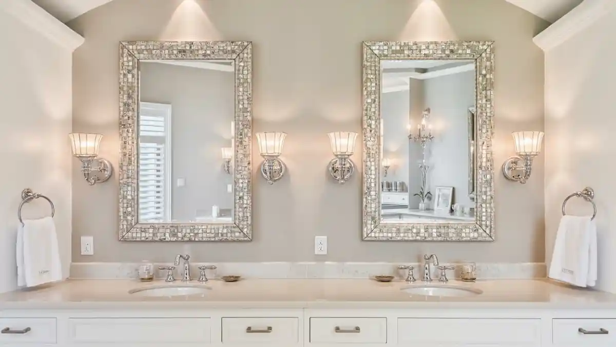 Wood and Metallic Sheen Bathroom – Redefining the Vanity with Custom Frames
