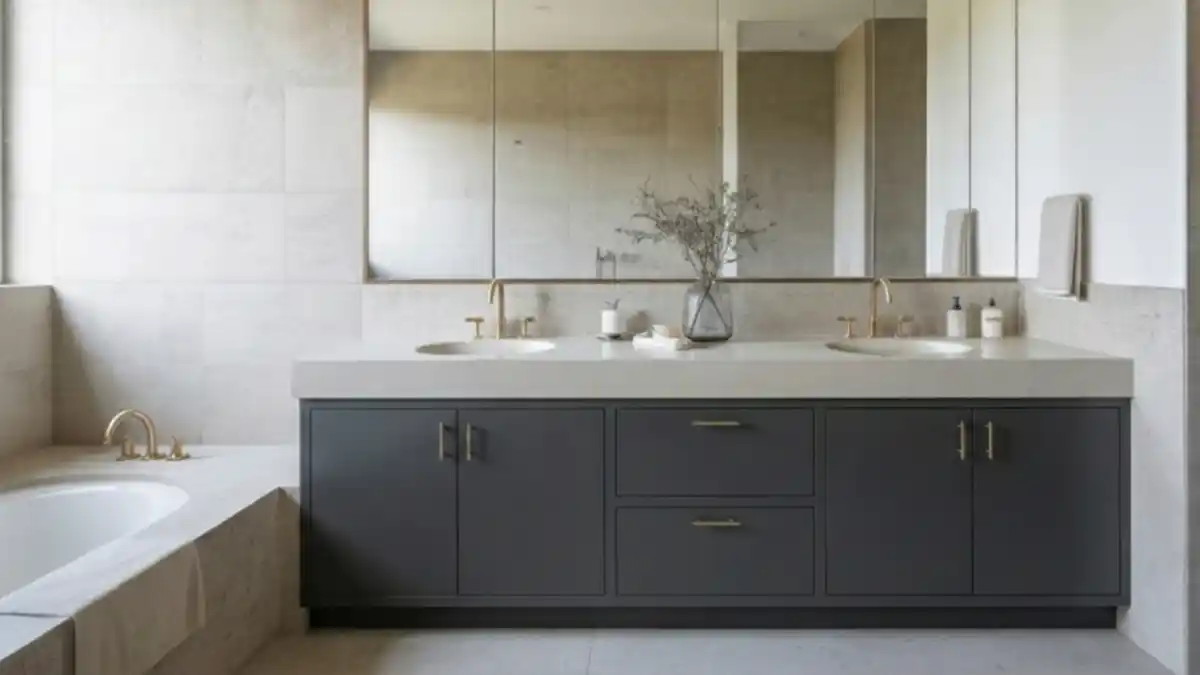 Zen Walnut & Stone Sanctuary – A Textural Approach to Vanity Restoration