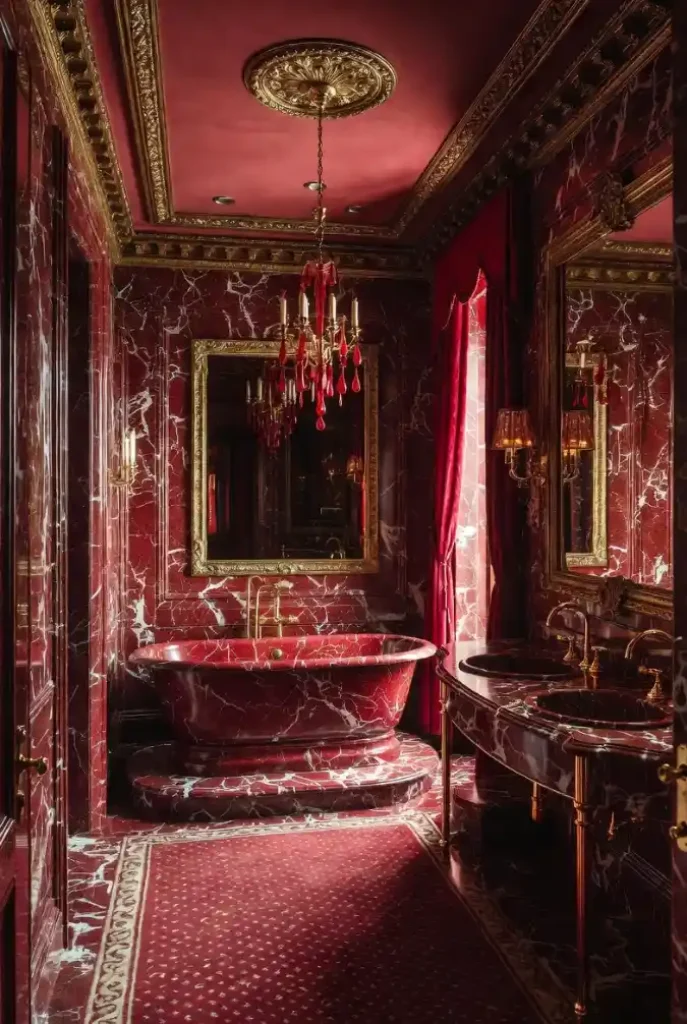 Baroque Crimson Sanctuary – A Red Marble Masterpiece of Unapologetic Opulence