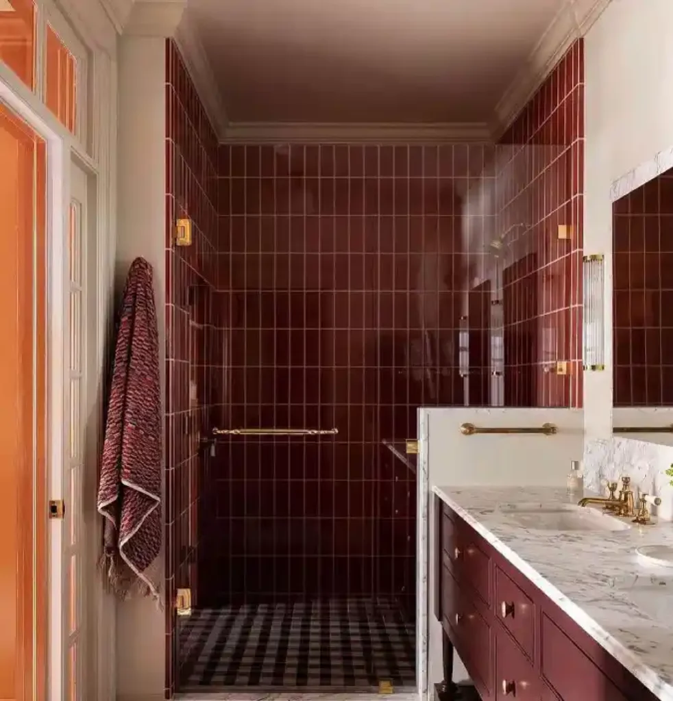 Burgundy Gloss & Marble Vanity - A Moody Twist on Traditional Luxury