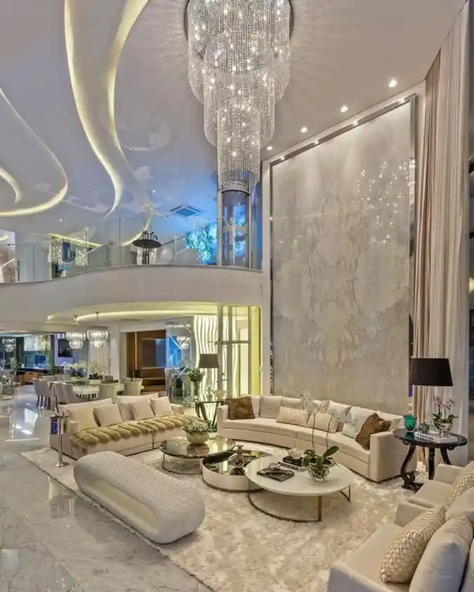 Cascading Crystal Grandeur – Mansion Interior with High-End Textures