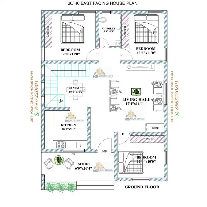 Classic 30x40 Blueprint – East Facing Layout Connecting Family Comfort