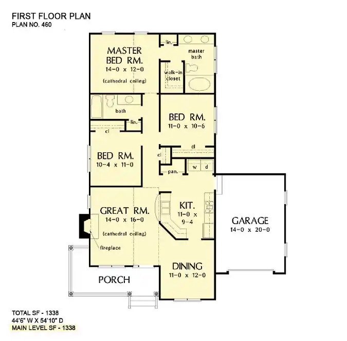 Classic Cream Cottage Blueprint – A Functional 1338 Sq Ft Layout Maximizing Every Inch