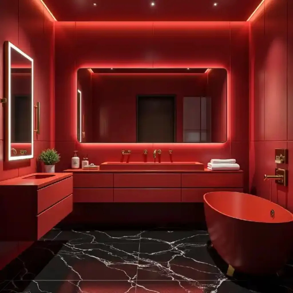 Crimson Matte & Midnight Marble Sanctuary – A Bold Twist on Red Luxury