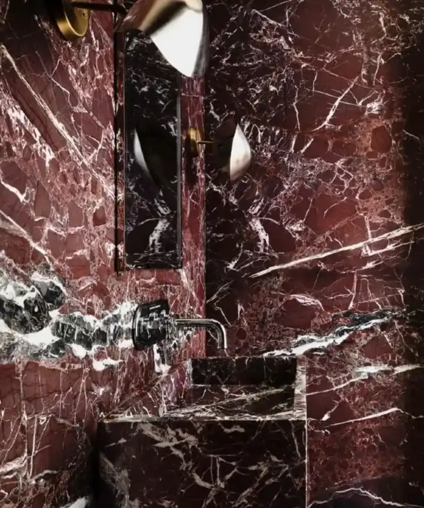 Crimson Vein Luxe Powder Room – Drenched in Dramatic Opulence