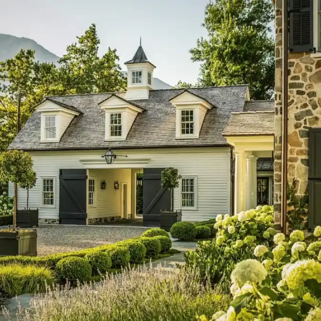 Crisp White and Rustic Stone Carriage House – A Contemporary Twist on Old World Estate Living