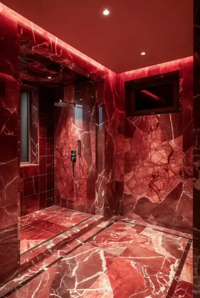 Deep Scarlet Monolith Bathroom - Drenching Your Senses in Opulence