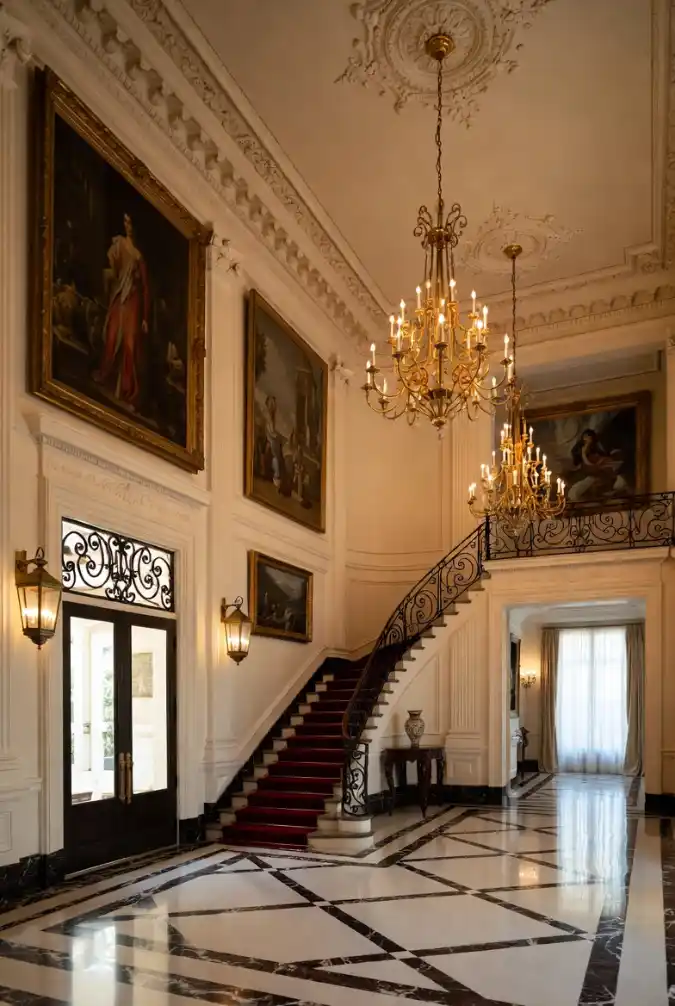 Elegance Meets Gilded Grandeur — A Foyer Built for a Royal Entrance