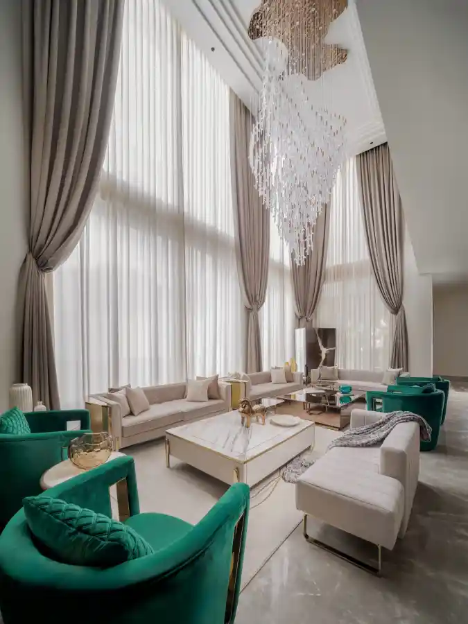 Emerald and Alabaster Grand Salon - Luxury Living with a Bold Edge