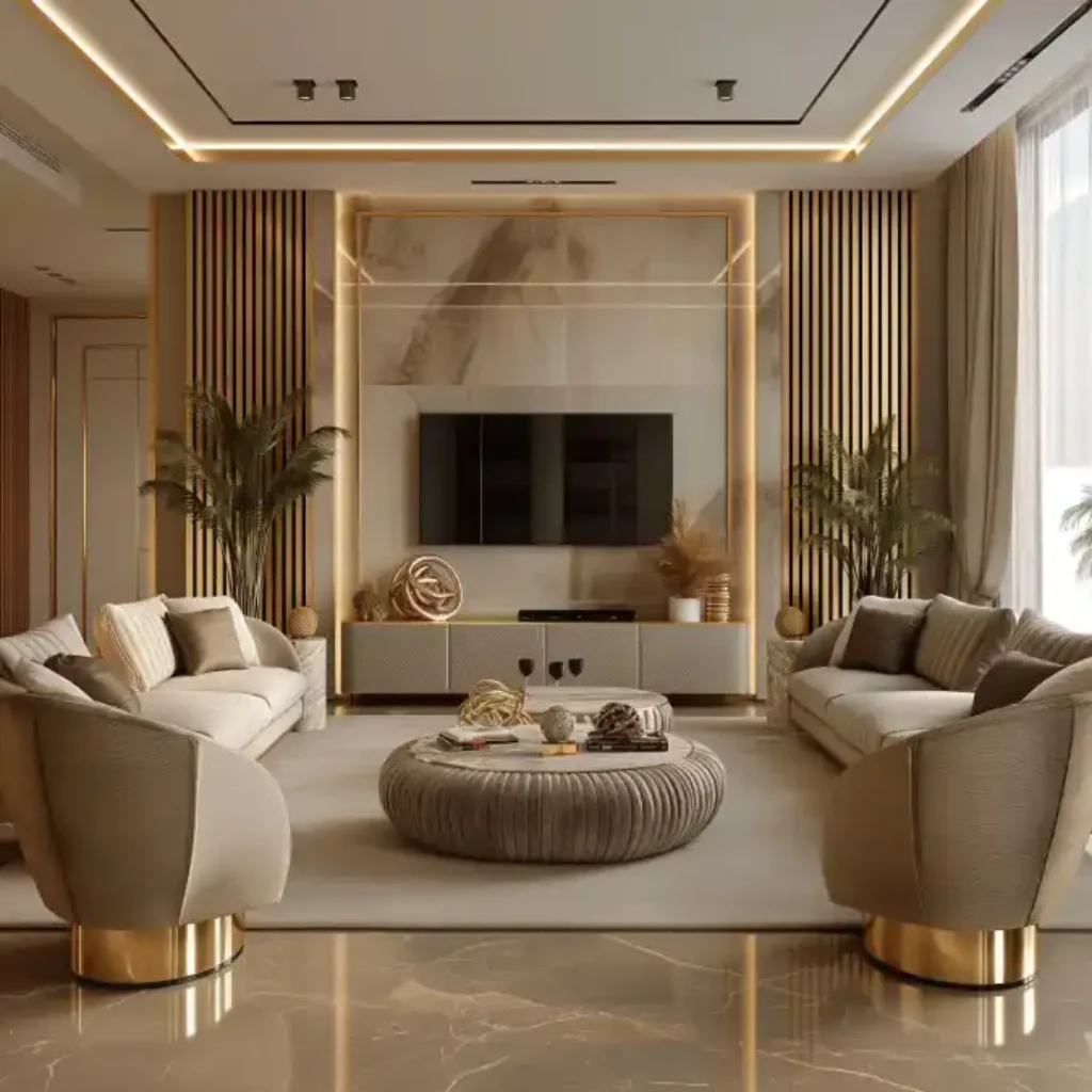 Gilded Cream and Marble Living Room – A Masterclass in Mansion Elegance