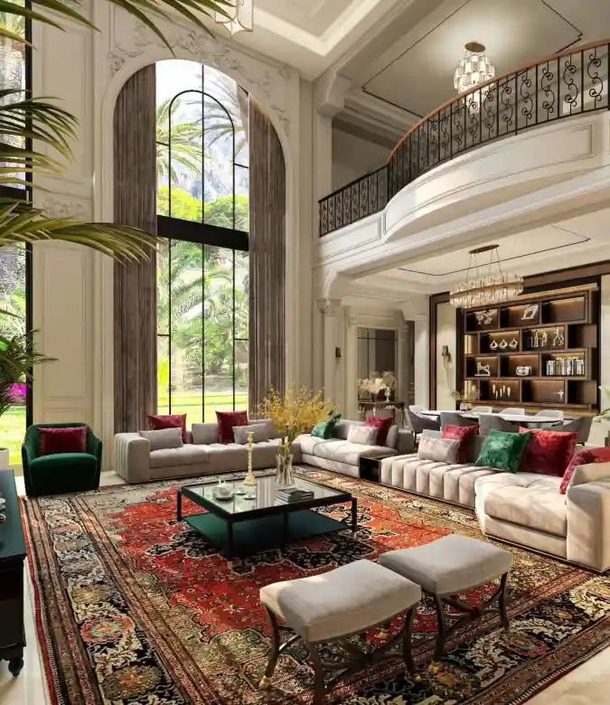 Grand Neoclassical Lounge - Mansion Interior with a Timeless Glow