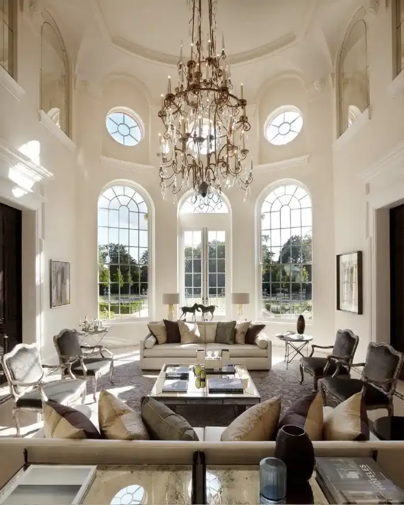 Majestic Cream & Gold Palladian Salon – Mansion Living Room Design That Define Elegance