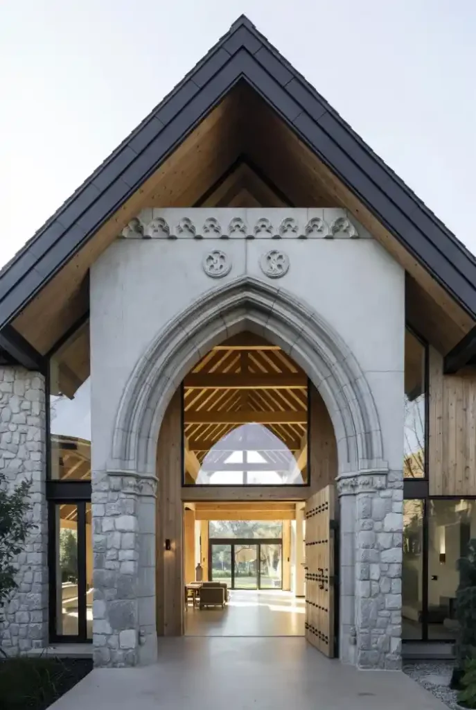 Majestic Gothic Stone Archway Entry - Bridging Centuries with Modern Medieval Flair
