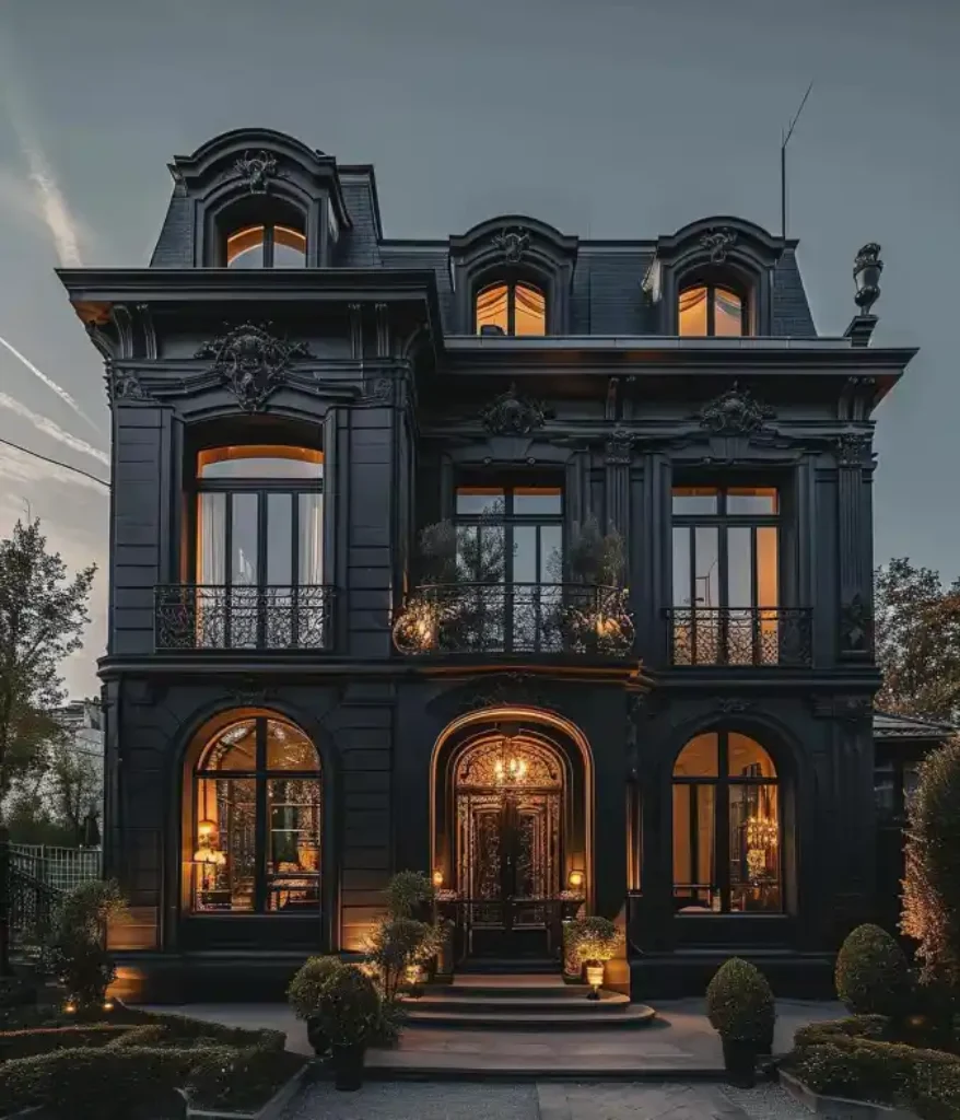 Matte Charcoal Gothic Revival Exterior – A Dramatic Twist on Modern Medieval Architecture