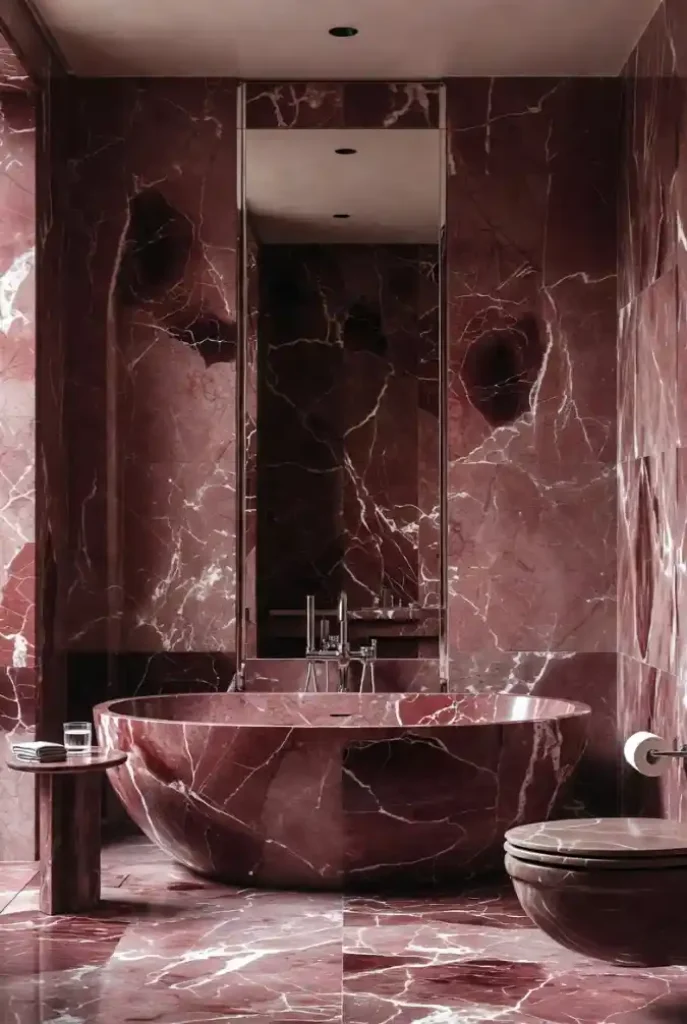 Monochromatic Rosso Levanto Haven – A Red Marble Bathroom Drenched in Dramatic Luxury