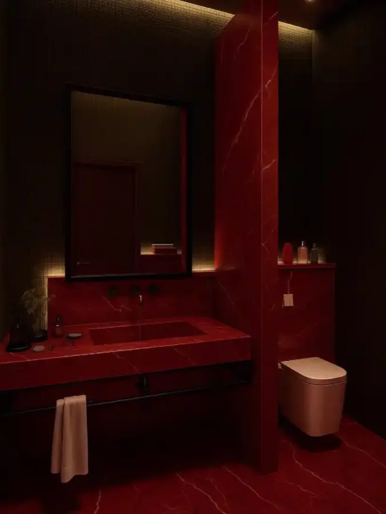 Moody Merlot Sanctuary – Infusing Drama with Monochromatic Red Marble