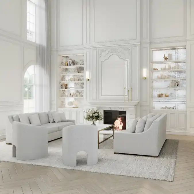 Neoclassical Cloud Living Room - Mansion Grandeur in Monochrome