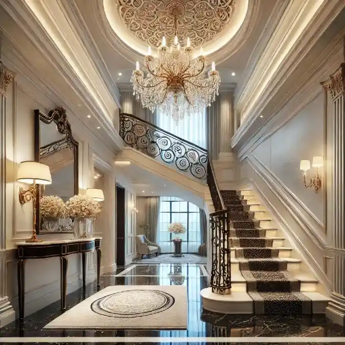 Neoclassical Gold and Marble Foyer — Grand Entryway with a Crystal Masterpiece