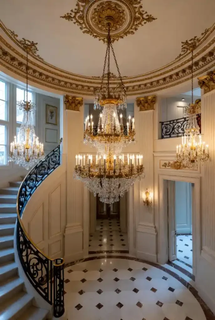 Neoclassical Gold and Marble Grandeur - A Foyer with Timeless Opulence